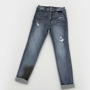 REWASH Gray Distressed High Rise Button Fly Skinny Jeans 13